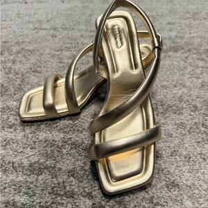 Vince Metallic Gold Strappy Heels